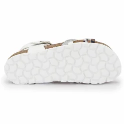 Sandales triple bride blanche tressée argentée et motif léopard Enfant BIOSTOCK