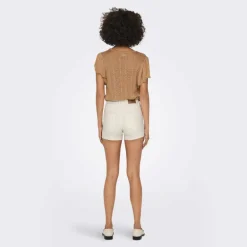 Short skinny taille haute poches arrières bouton uni Femme JDY