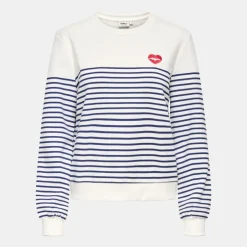 Sweat col rond à rayures avec imprimé coeur Femme ONLY