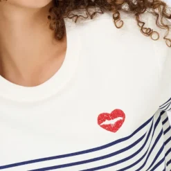 Sweat col rond à rayures avec imprimé coeur Femme ONLY