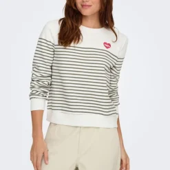Sweat col rond à rayures avec imprimé coeur Femme ONLY