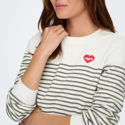 Sweat col rond à rayures avec imprimé coeur Femme ONLY