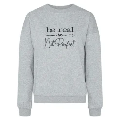 Sweat oversize Maria col rond "Be real not perfect" Femme PIECES