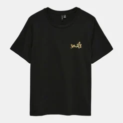 Tee shirt black folina col rond imprimé texte Femme VERO MODA