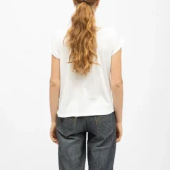 Tee shirt blanc col v Luck brodé coloré Femme DEELUXE 74