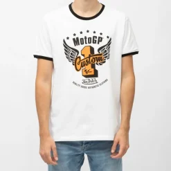 Tee shirt blanc logo moto gp imprimé n°1 ailé col rond noir Homme VON DUTCH