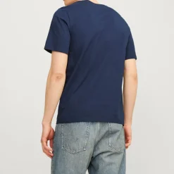 Tee shirt bleu marine Tiley regular fit imprimé block avec logo col rond Homme JACK & JONES