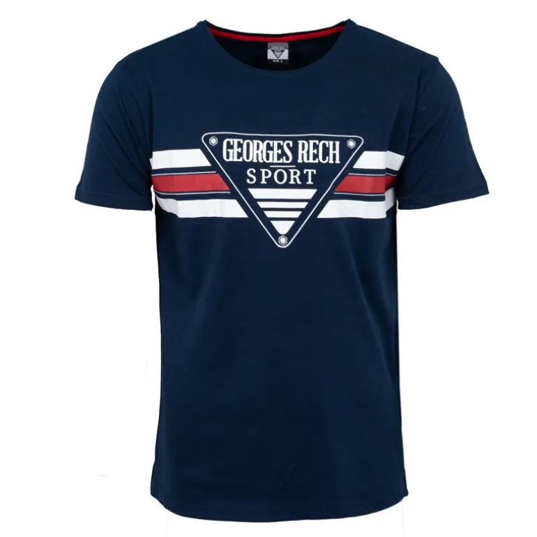 Tee shirt chiné avec rayures grand logo poitrine Homme GEORGES RECH