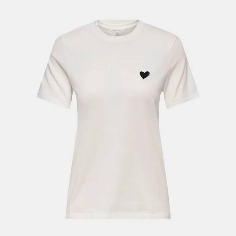 Tee shirt cloud dancer avec coeur noir en coton Femme ONLY
