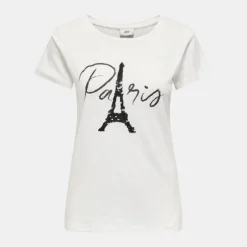 Tee shirt cloud dancer paris coton à sequins noirs Femme JDY