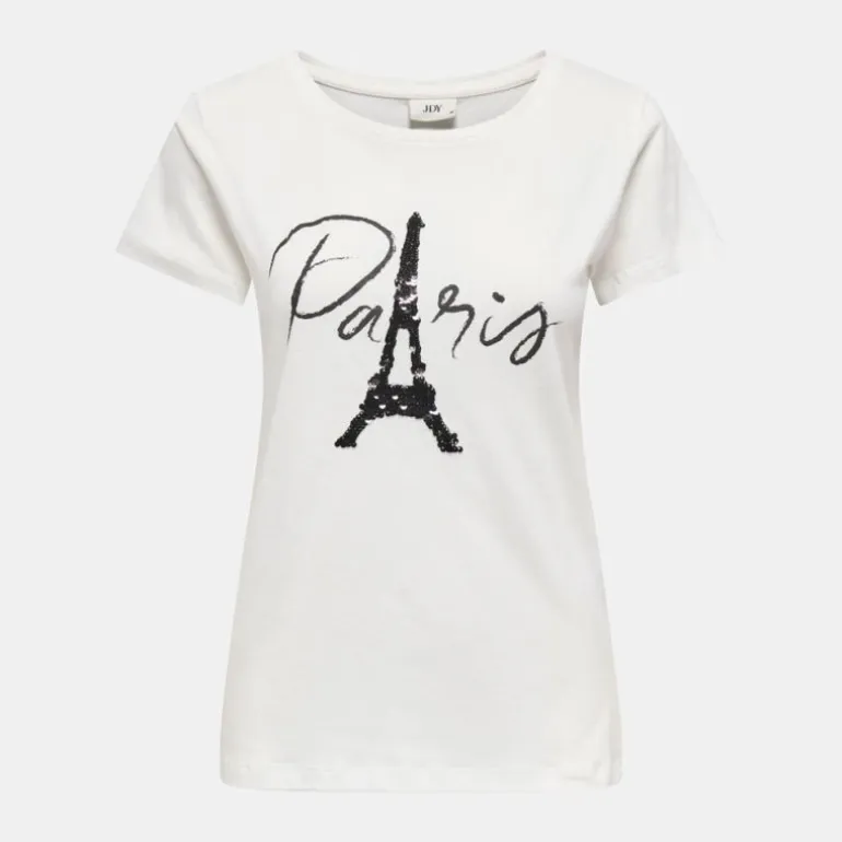 Tee shirt cloud dancer paris coton à sequins noirs Femme JDY