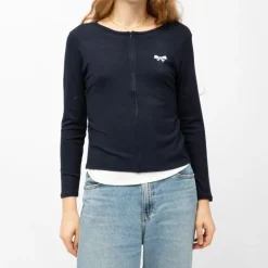 Tee shirt col bateau aliona avec zip noeud brodé Femme BURTON OF LONDON
