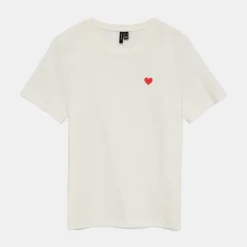 Tee shirt col rond bright white folina imprimé coeur Femme VERO MODA