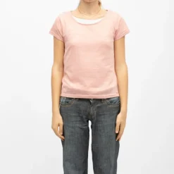 Tee shirt col rond tissu chiné fil doré Femme DEELUXE 74