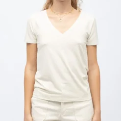 Tee shirt col v ecru rayé dore kayla Femme LA PETITE ETOILE