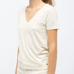 Tee shirt col v ecru rayé dore kayla Femme LA PETITE ETOILE