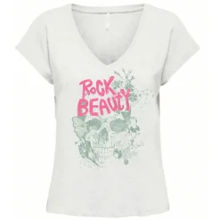 Tee shirt col v inscription rock beauty Femme ONLY