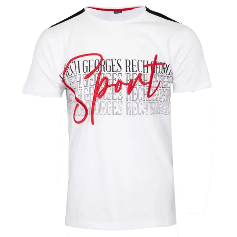 Tee shirt coton bandes épaules texte Sport brodé Homme GEORGES RECH