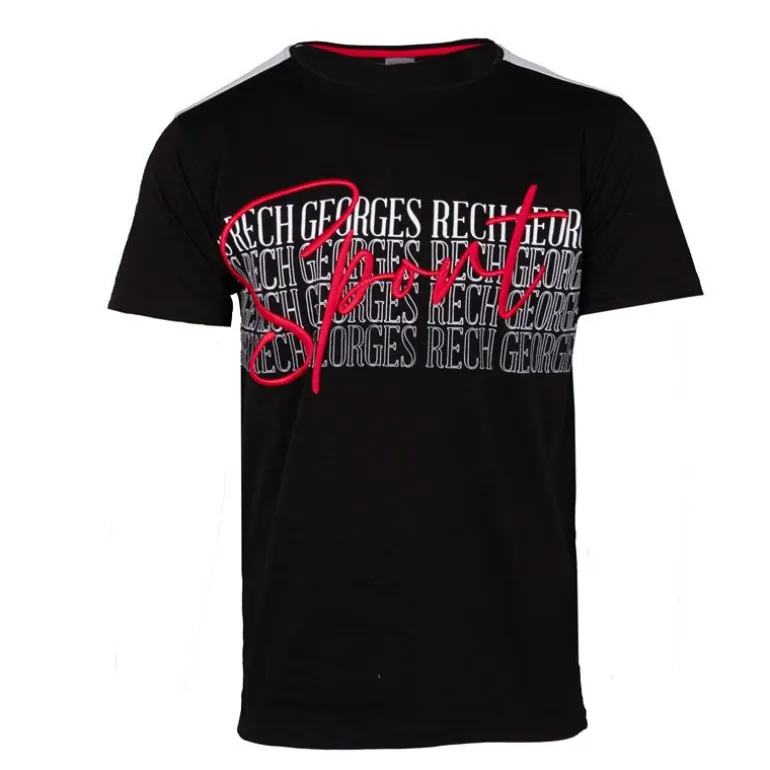Tee shirt coton bandes épaules texte Sport brodé Homme GEORGES RECH