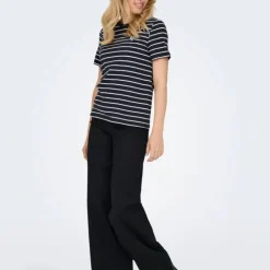 Tee shirt coton bio Liva marinière avec coeur argenté Femme ONLY