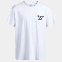 Tee shirt coton blanc col rond rugby club Homme JACK & JONES