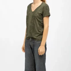 Tee shirt imprimé léopard ziana khaki col v Femme DEELUXE 74