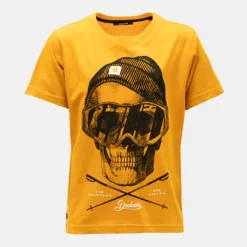 Tee shirt jaune coton imprimé squelette skieur Enfant DEELUXE 74