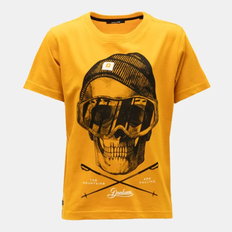 Tee shirt jaune coton imprimé squelette skieur Enfant DEELUXE 74