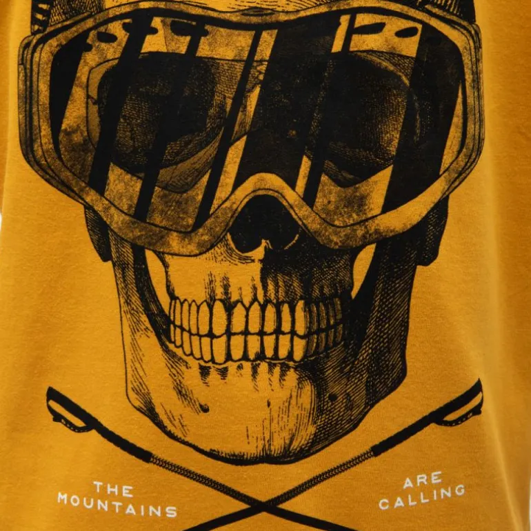 Tee shirt jaune coton imprimé squelette skieur Enfant DEELUXE 74