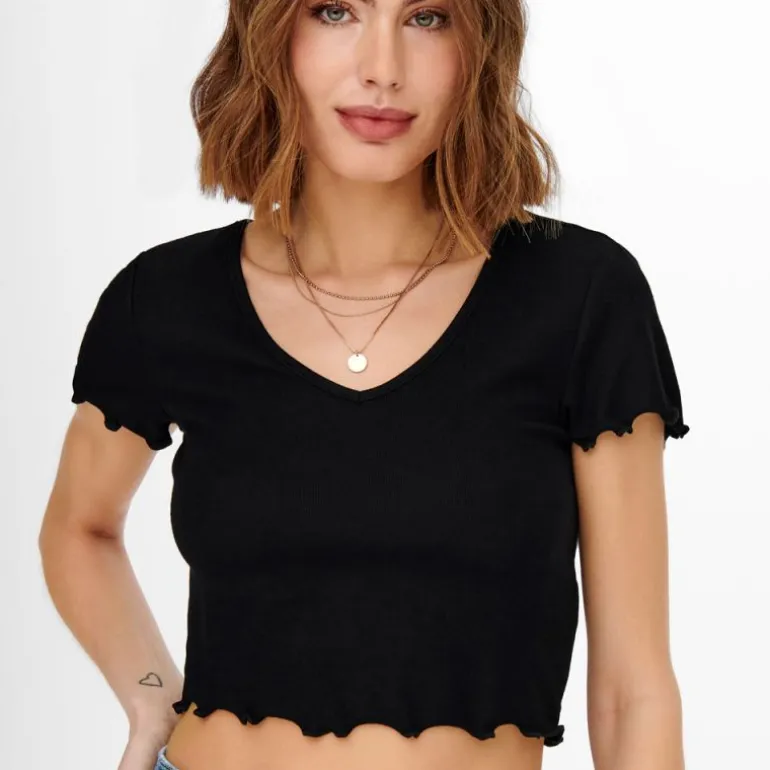 Tee shirt kika crop top col v Femme ONLY