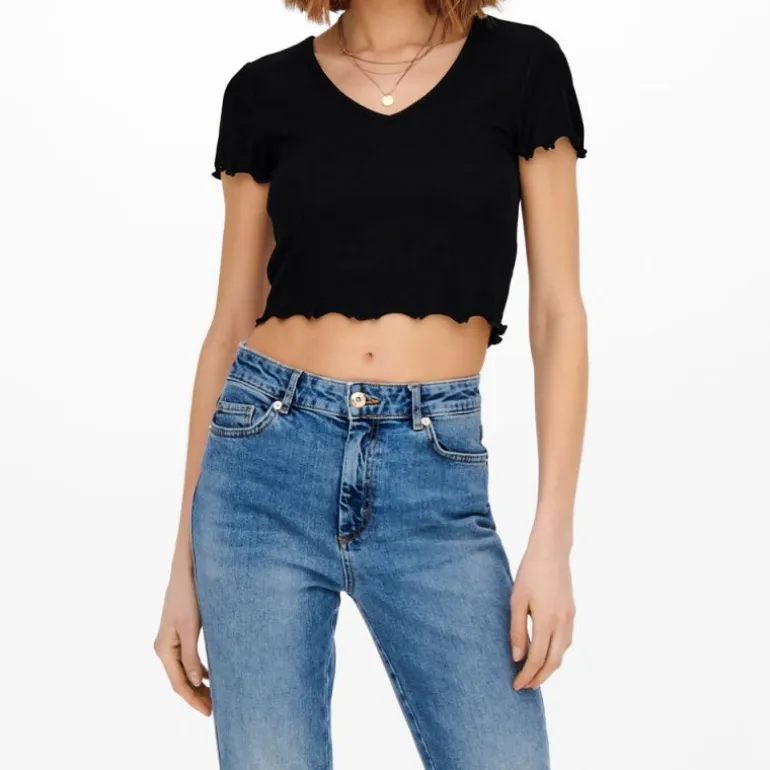 Tee shirt kika crop top col v Femme ONLY