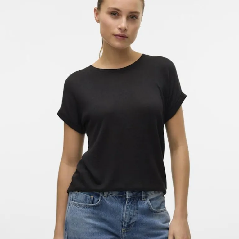 Tee shirt manches courtes à revers maille fine col rond Brianna Femme VERO MODA