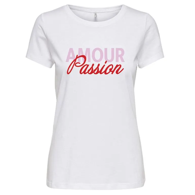 Tee shirt manches courtes en coton amour passion Femme ONLY