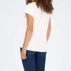 Tee shirt manches courtes col V bouche coeur brodé onlamber Femme ONLY