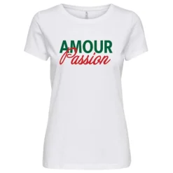 Tee shirt manches courtes en coton amour passion Femme ONLY