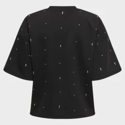 Tee shirt noir col rond manches 3/4 avec strass blancs Femme ONLY