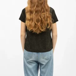 Tee shirt noir col V oxane à rayures Femme DEELUXE 74