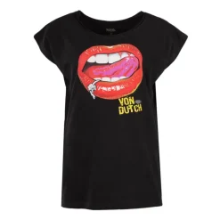 Tee shirt noir imprimé lèvres devant Femme VON DUTCH