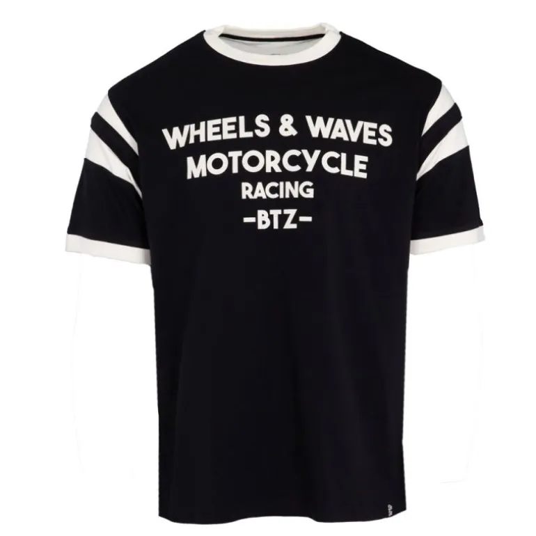 Tee shirt noir jersey empiècements blanches Homme WHEELS AND WAVES
