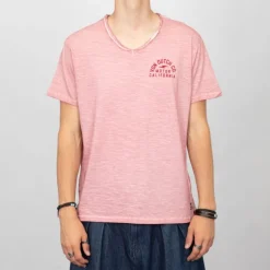 Tee shirt rose coton chiné col V Homme VON DUTCH