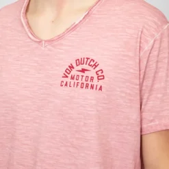 Tee shirt rose coton chiné col V Homme VON DUTCH