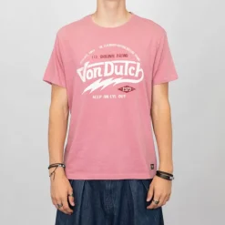 Tee shirt rose estival coton chiné imprimé logo Homme VON DUTCH