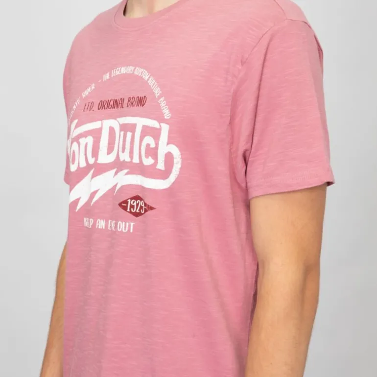 Tee shirt rose estival coton chiné imprimé logo Homme VON DUTCH