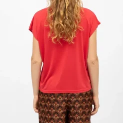 Tee shirt rouge marcelina col V manches courtes Femme LA PETITE ETOILE