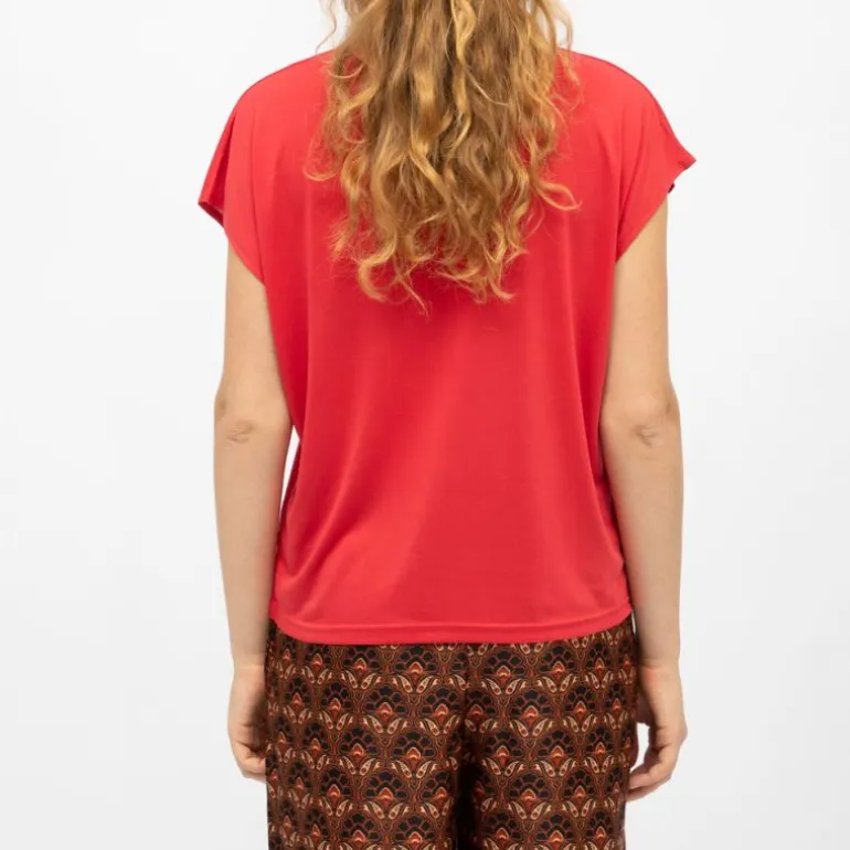 Tee shirt rouge marcelina col V manches courtes Femme LA PETITE ETOILE