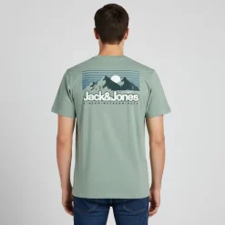 Tee shirt vert d'eau mine col ras de cou imprimé montagnes Homme JACK & JONES