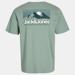 Tee shirt vert d'eau mine col ras de cou imprimé montagnes Homme JACK & JONES