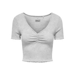 Top crop betty col v manches courtes Femme ONLY