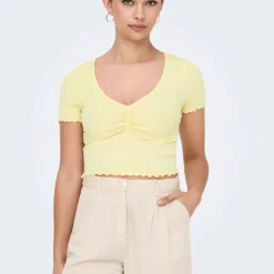 Top crop betty col v manches courtes Femme ONLY
