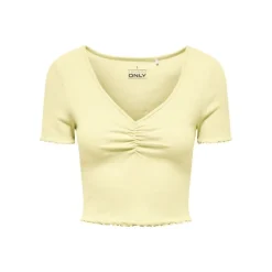 Top crop betty col v manches courtes Femme ONLY